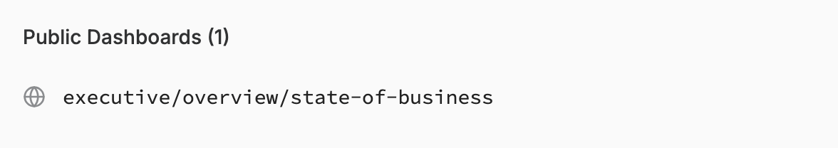 A project's own settings listing the one dashboard path its grants currently expose publicly